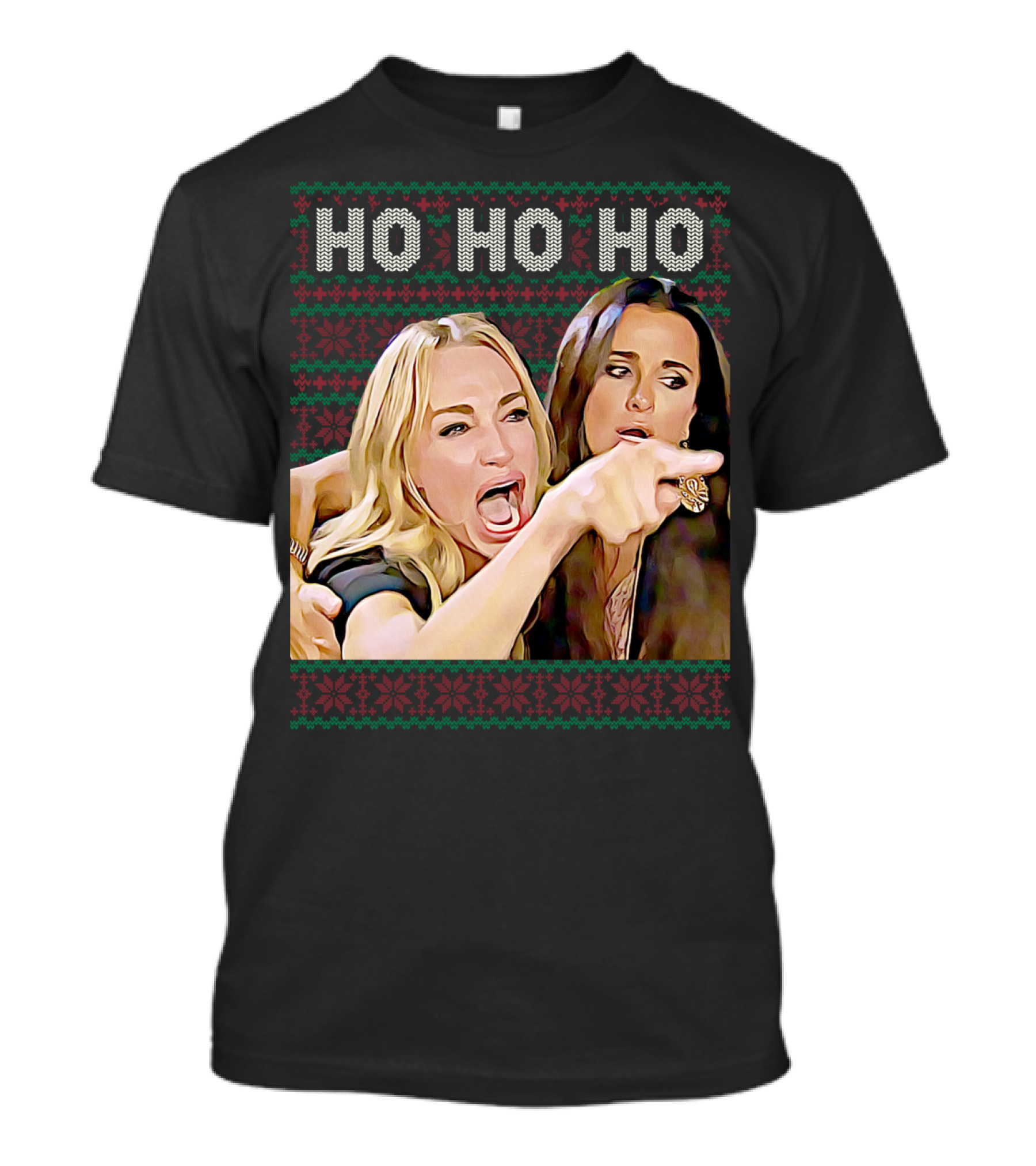 Ho Ho Ho Woman Yelling At Cat Meme Christmas T-Shirt