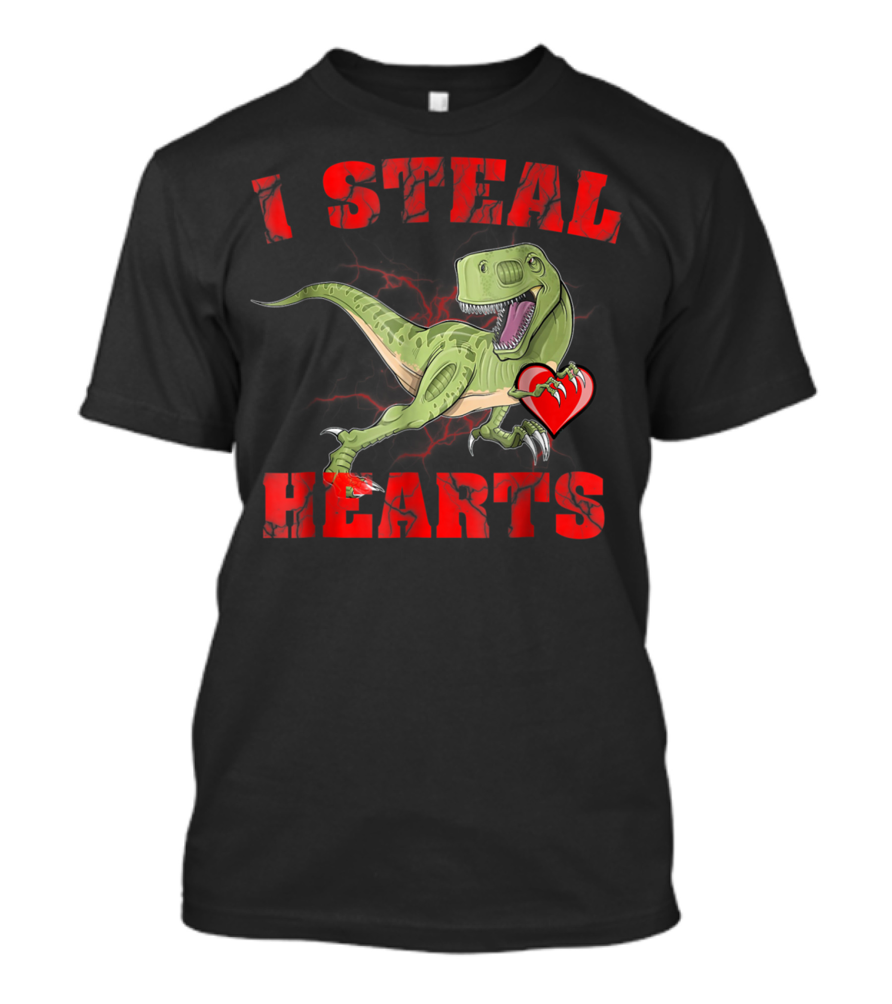 I Steal Hearts Valentine's Day Dinosaur Rex E2 Funny T-Rex Holding Heart T-Shirt