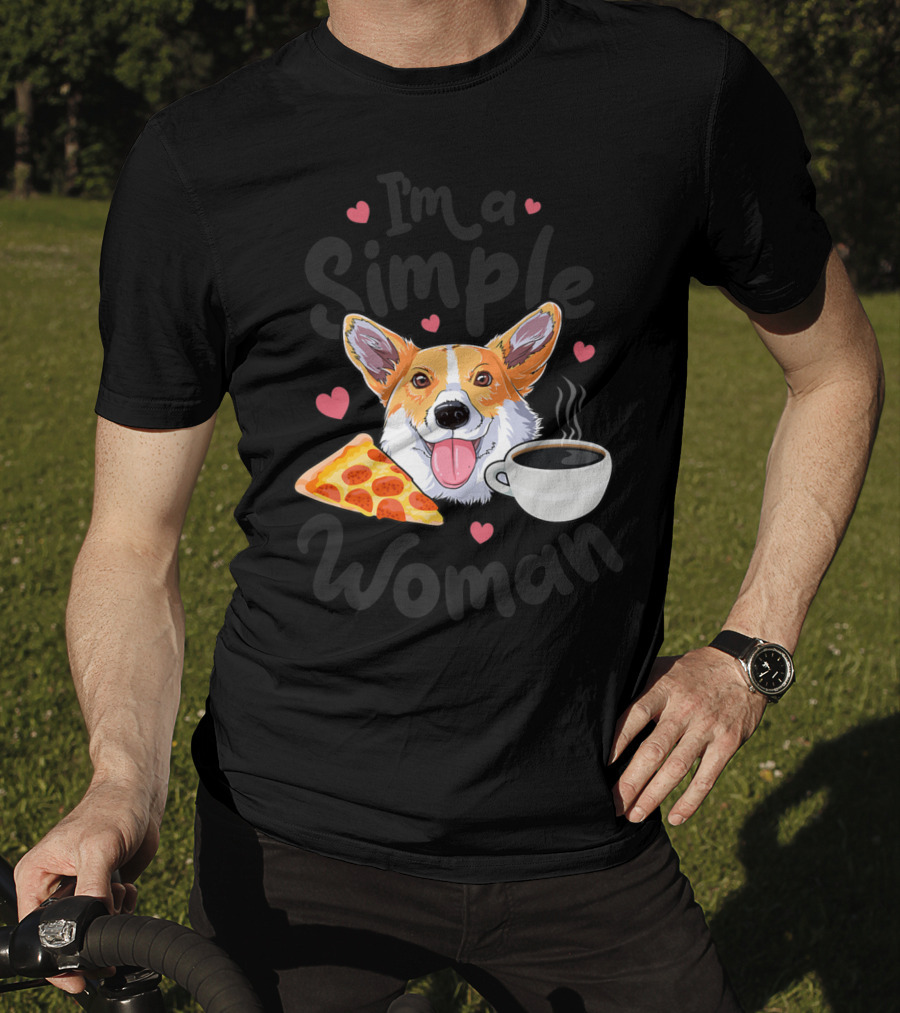 I'm A Simple Woman Corgi Dog Coffee Pizza Hearts T-Shirt