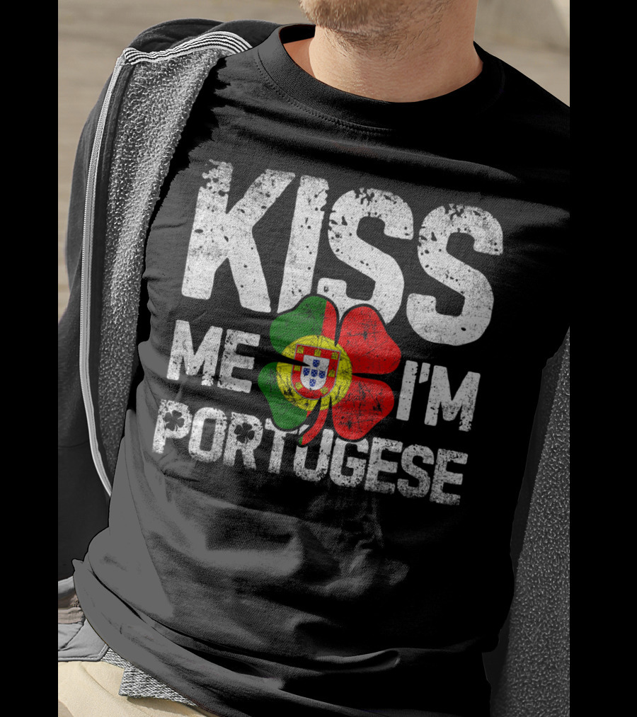 Kiss Me I'm Portuguese Shamrock Flag T-Shirt