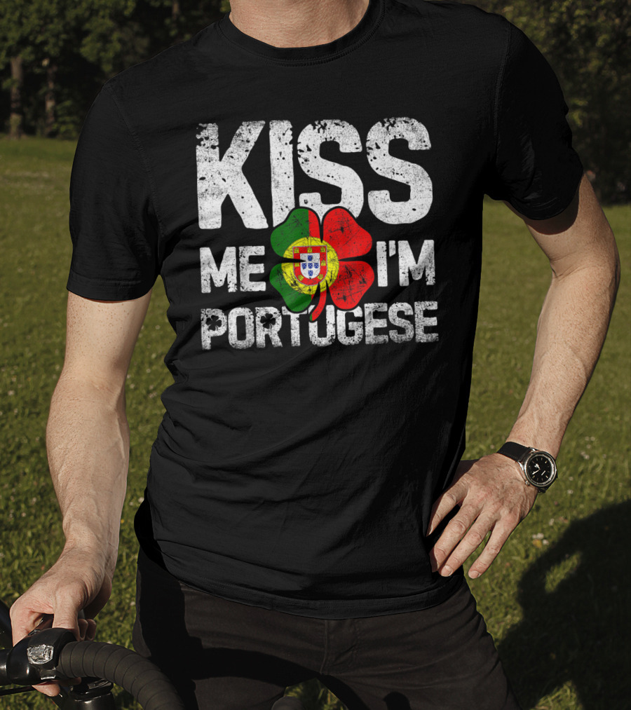 Kiss Me I'm Portuguese Shamrock Flag T-Shirt