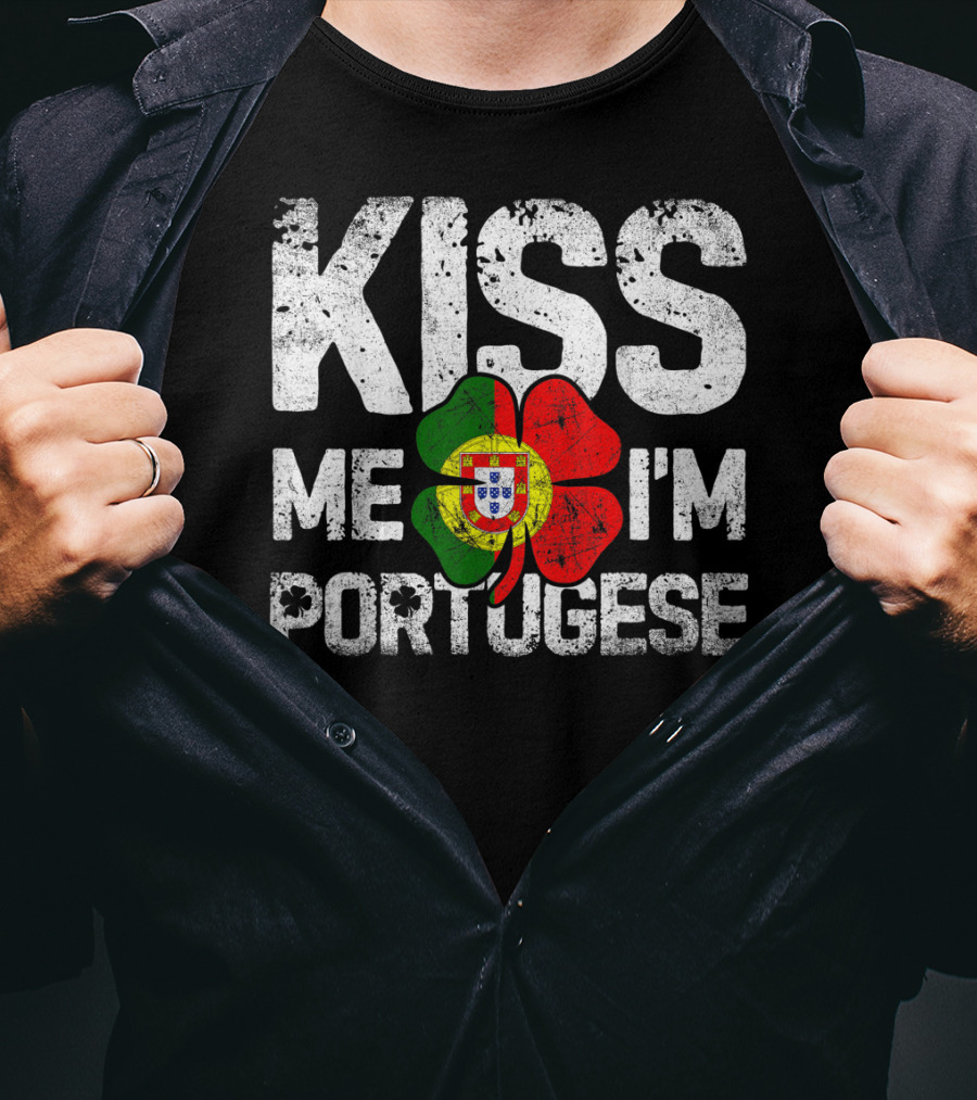 Kiss Me I'm Portuguese Shamrock Flag T-Shirt