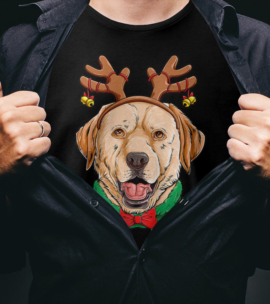 Labrador With Christmas Reindeer Antlers And Bow Tie Dog Xmas O7 T-Shirt