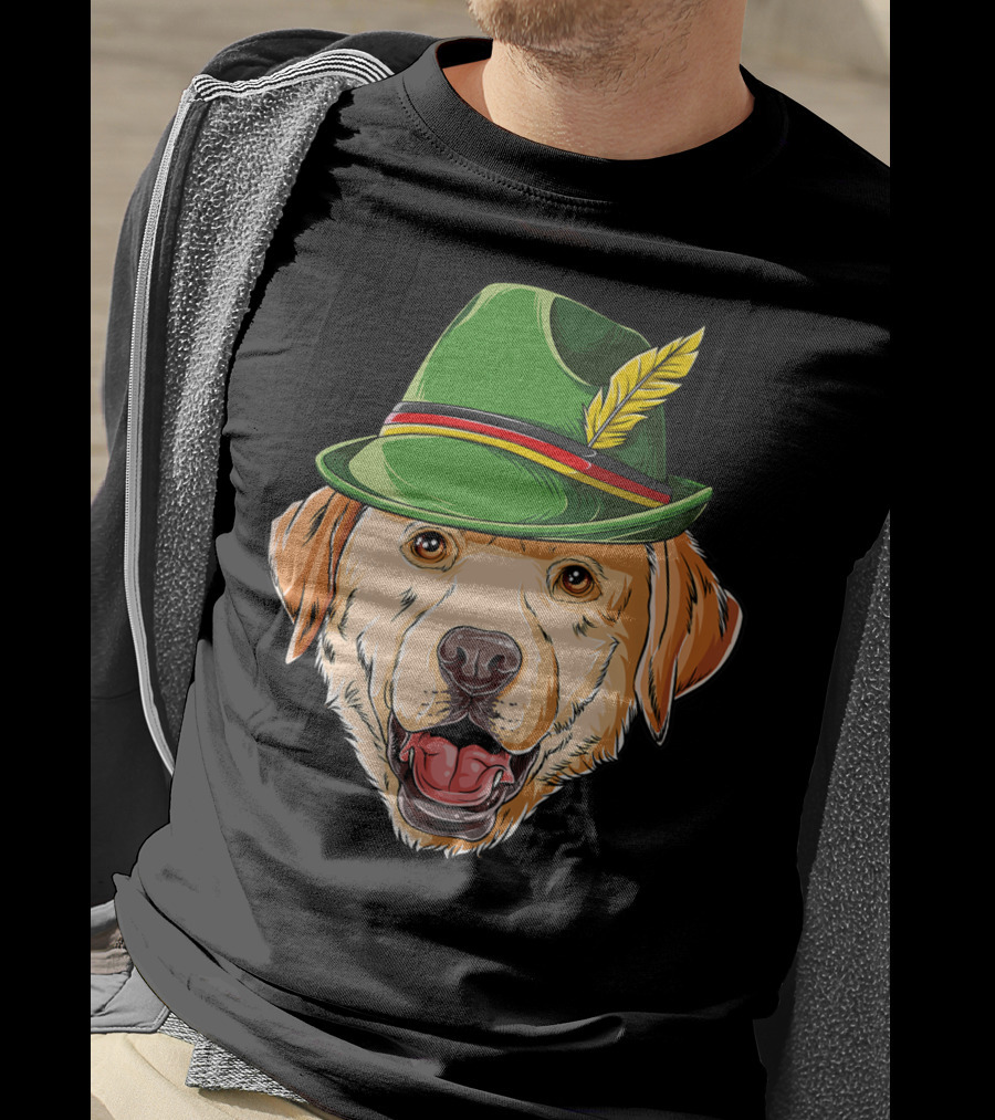 Labrador Oktoberfest Dog In Green German Hat With Feather T-Shirt