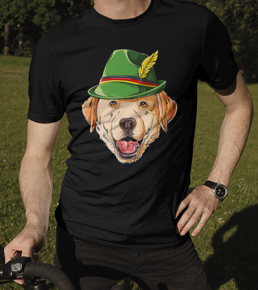 Labrador Oktoberfest Dog In Green German Hat With Feather T-Shirt