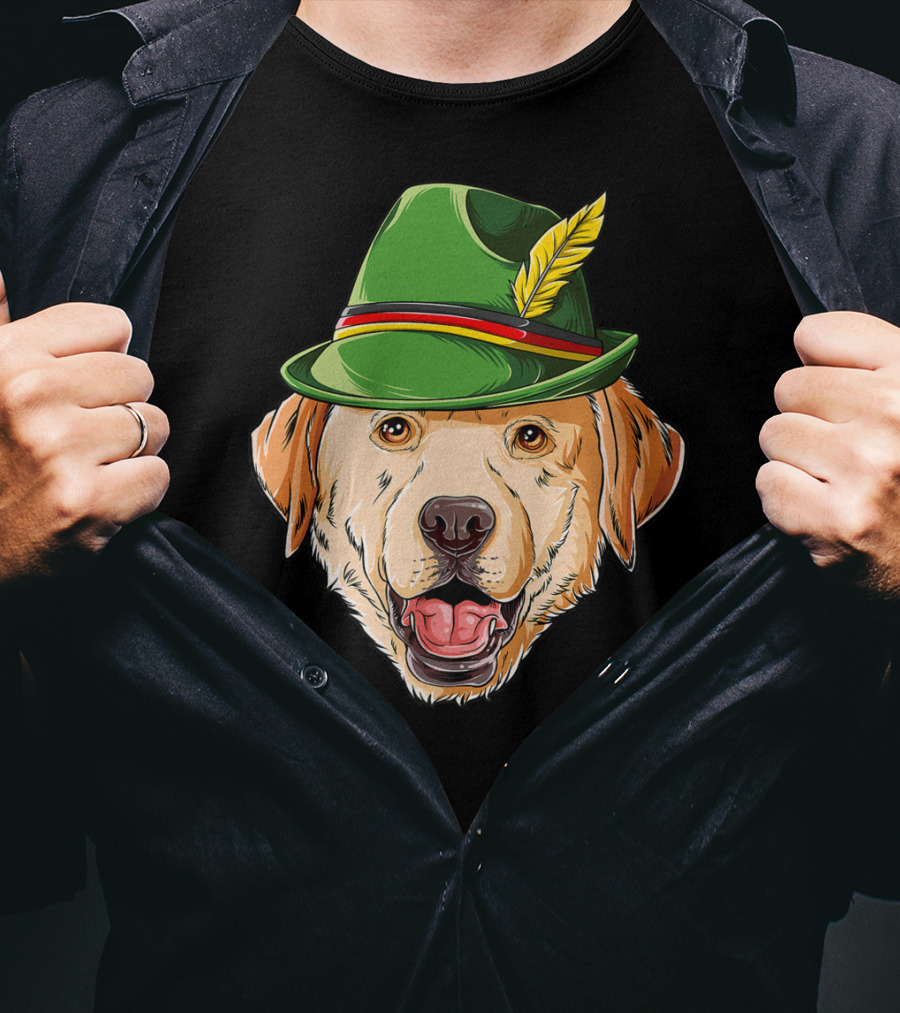 Labrador Oktoberfest Dog In Green German Hat With Feather T-Shirt