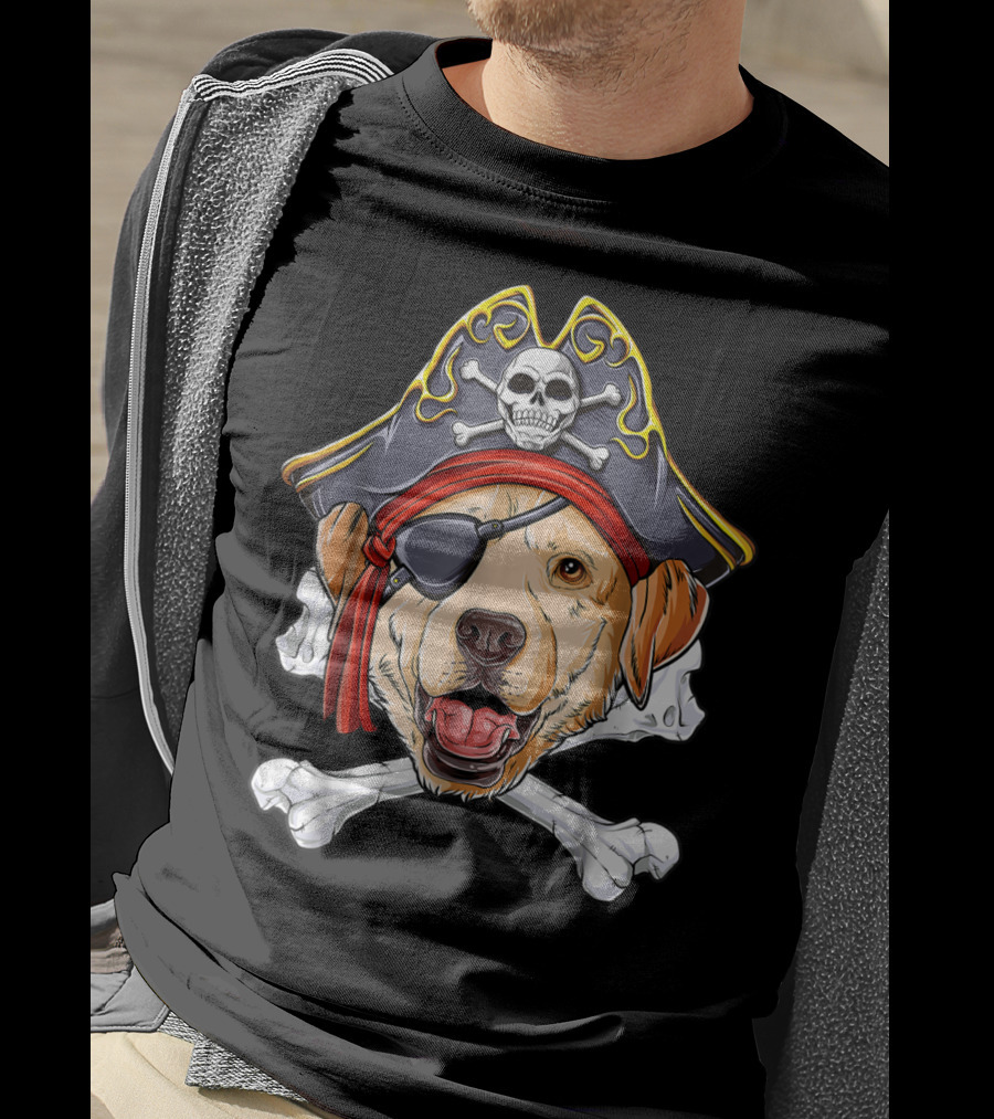 Labrador Pirate Jolly Roger Skull And Crossbones Flag T-Shirt