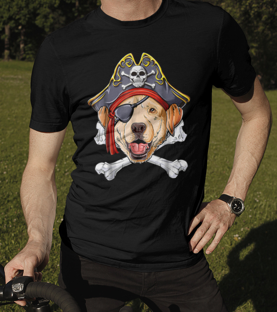 Labrador Pirate Jolly Roger Skull And Crossbones Flag T-Shirt