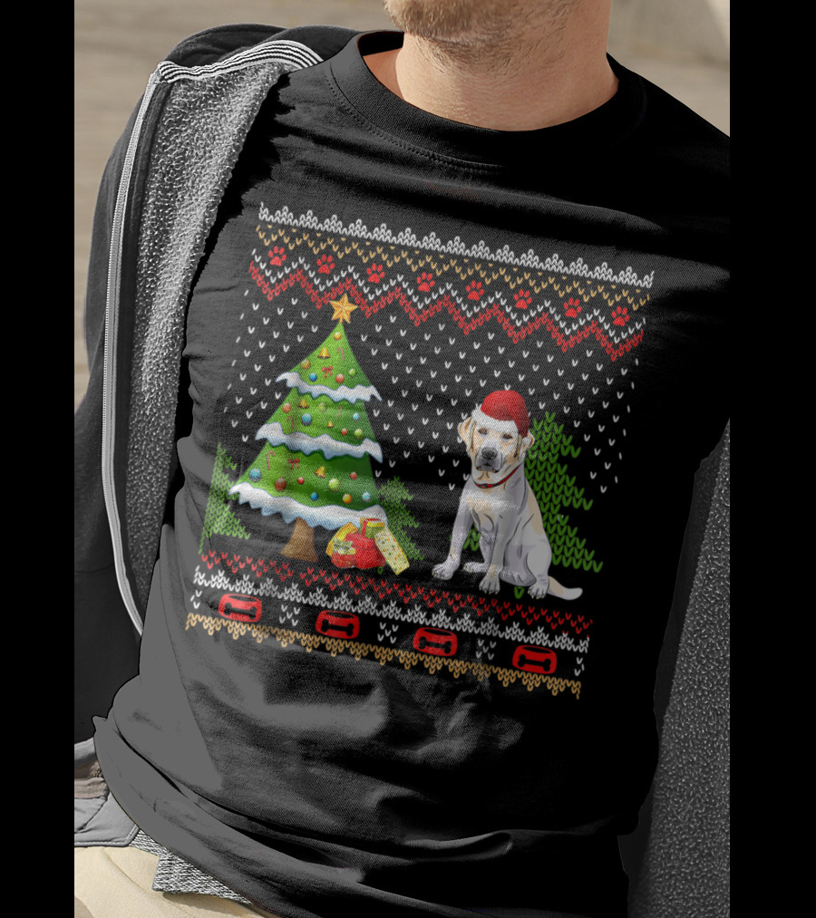 Labrador Santa Christmas UglyDog Sweater With Holiday Tree And Gifts T-Shirt