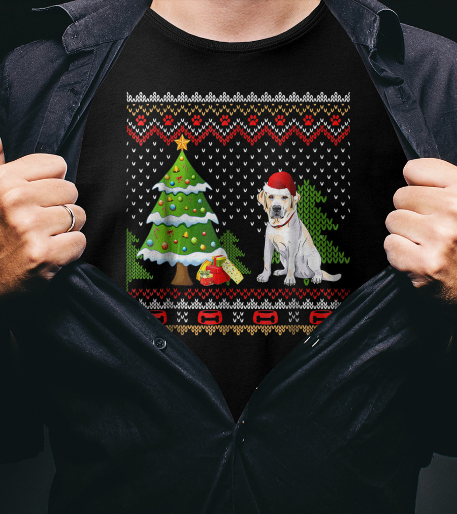 Labrador Santa Christmas UglyDog Sweater With Holiday Tree And Gifts T-Shirt