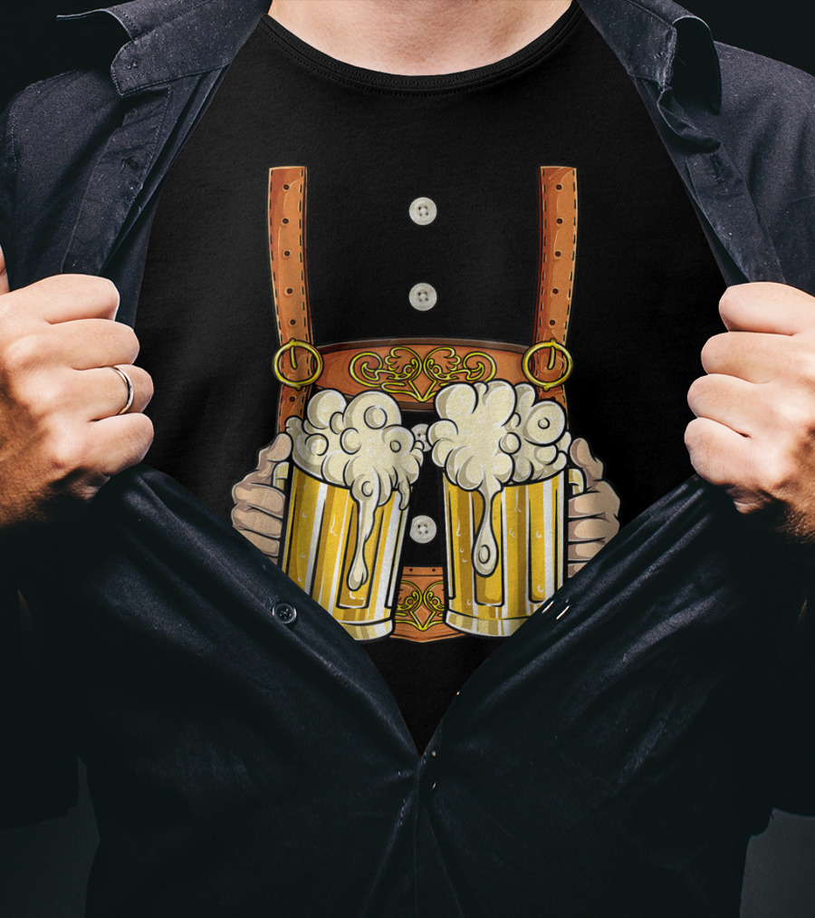 Lederhosen Costume Oktoberfest Men Prost Beer Cheers ZZ T-Shirt