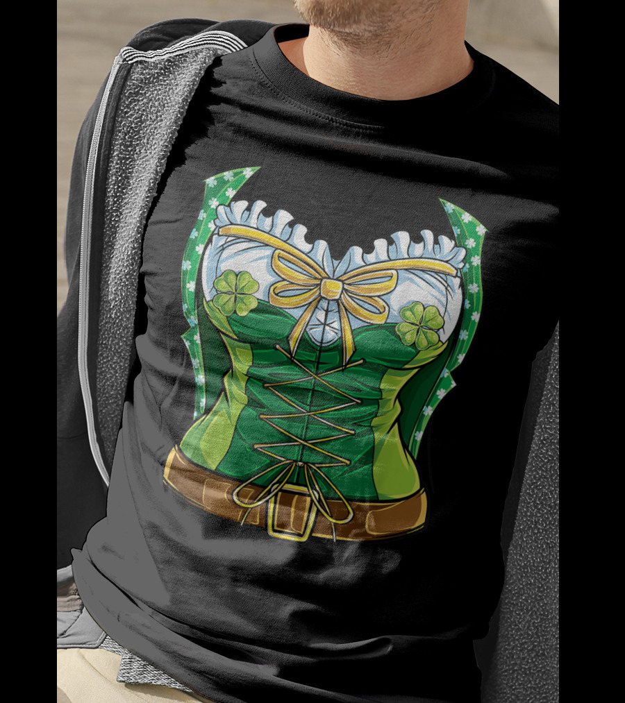 Green Leprechaun Costume St Patrick's Day Women Corset T-Shirt