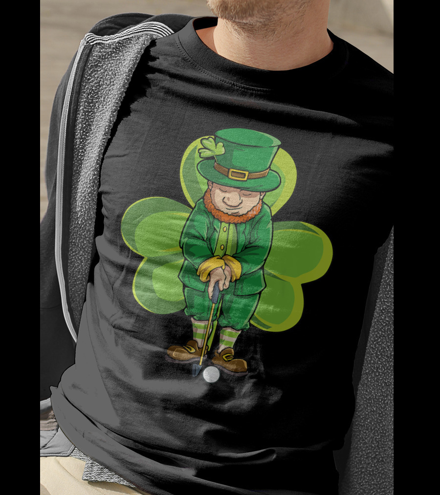 Leprechaun Golf St Patricks Day Boys Four Leaf Clover T-Shirt