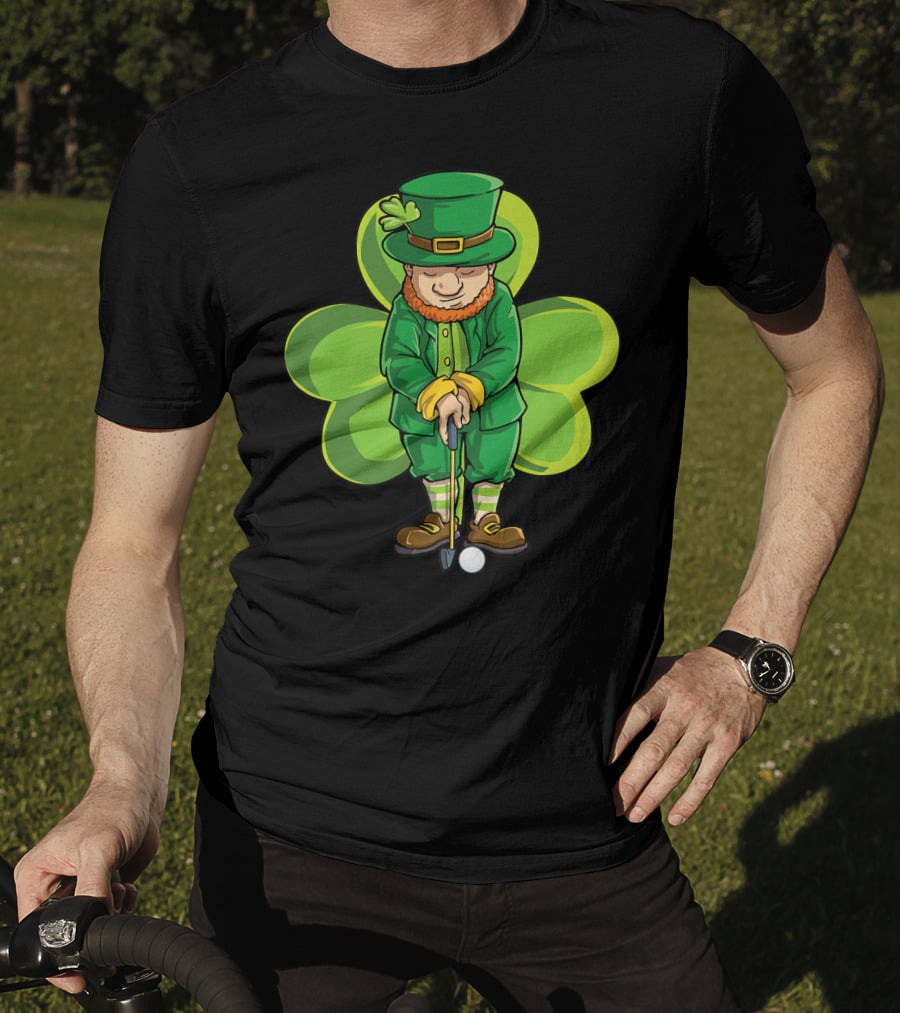Leprechaun Golf St Patricks Day Boys Four Leaf Clover T-Shirt