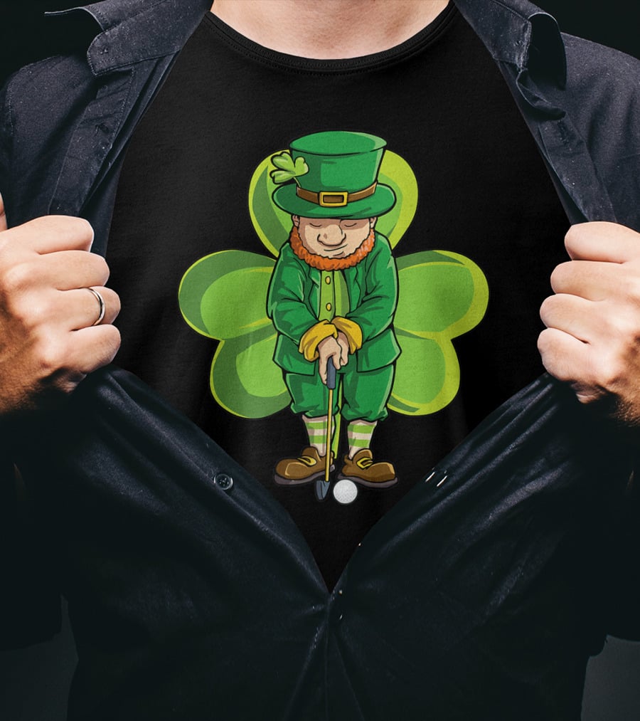 Leprechaun Golf St Patricks Day Boys Four Leaf Clover T-Shirt