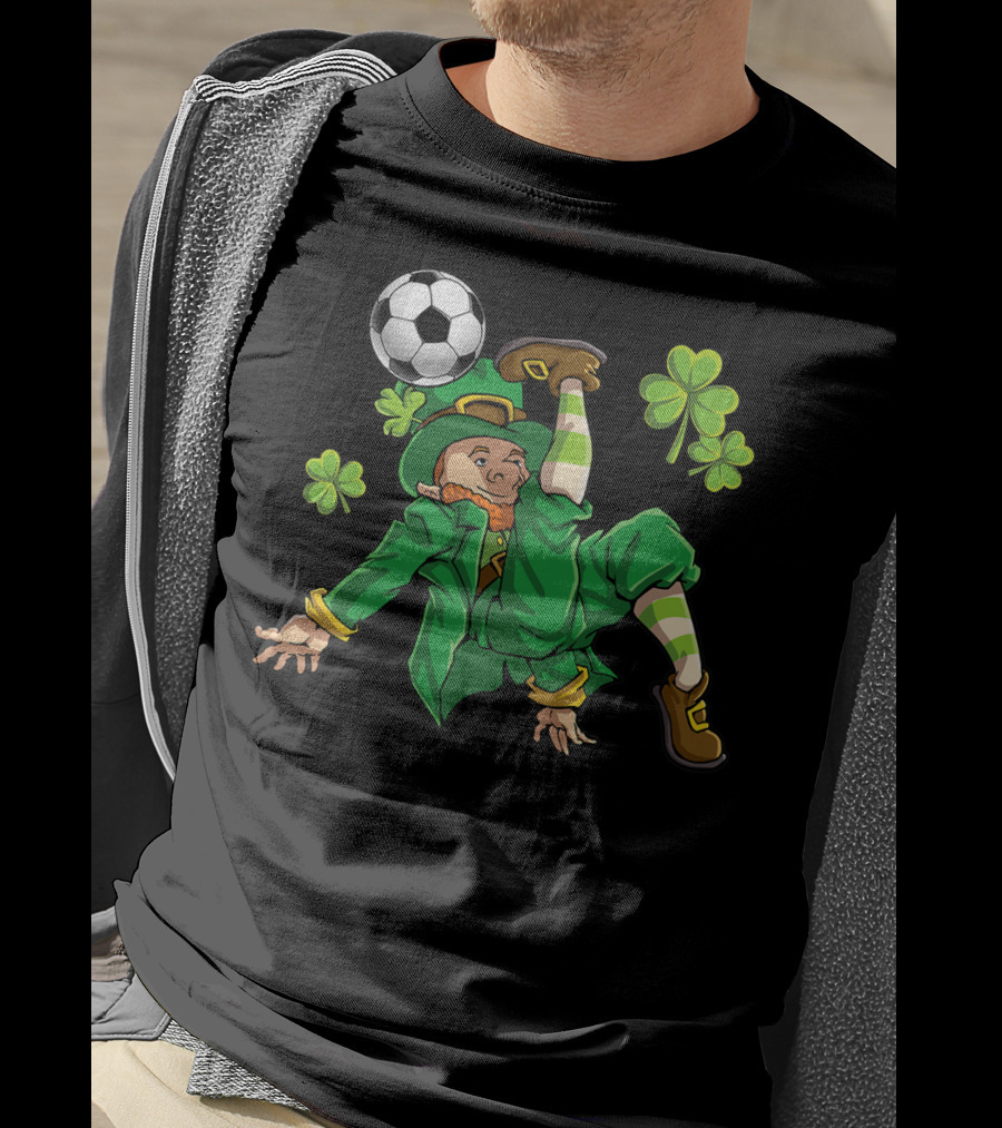 Leprechaun Soccer With Shamrocks And Soccer Ball Kick T-Shirt