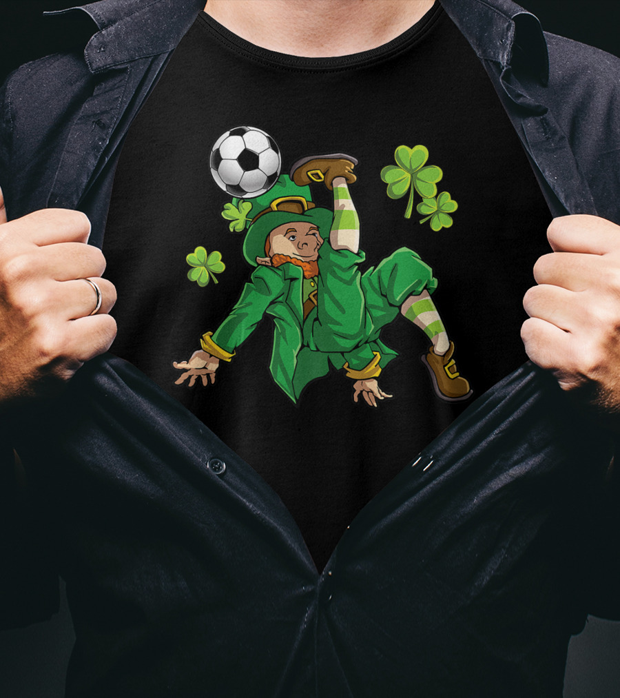 Leprechaun Soccer With Shamrocks And Soccer Ball Kick T-Shirt