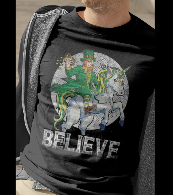 Believe Lepricorn Leprechaun Unicorn St Patricks Day R8 T-Shirt