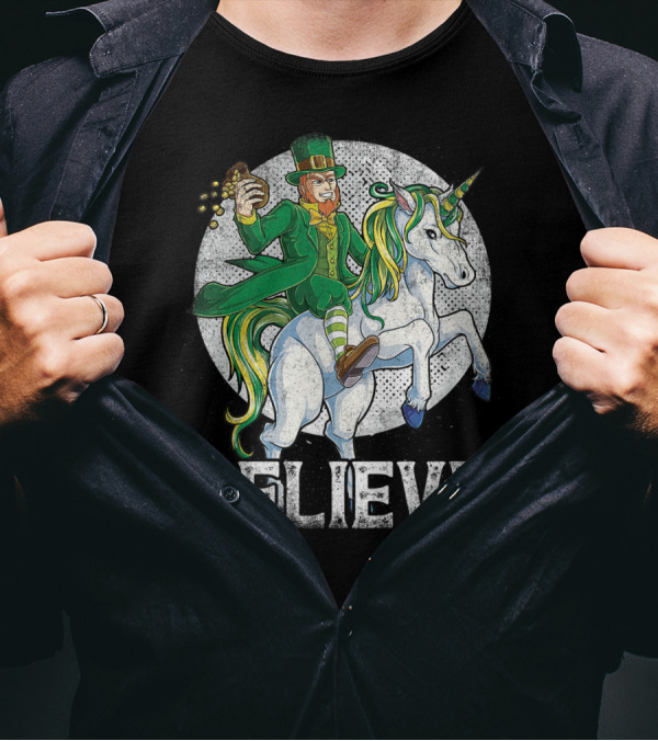 Believe Lepricorn Leprechaun Unicorn St Patricks Day R8 T-Shirt
