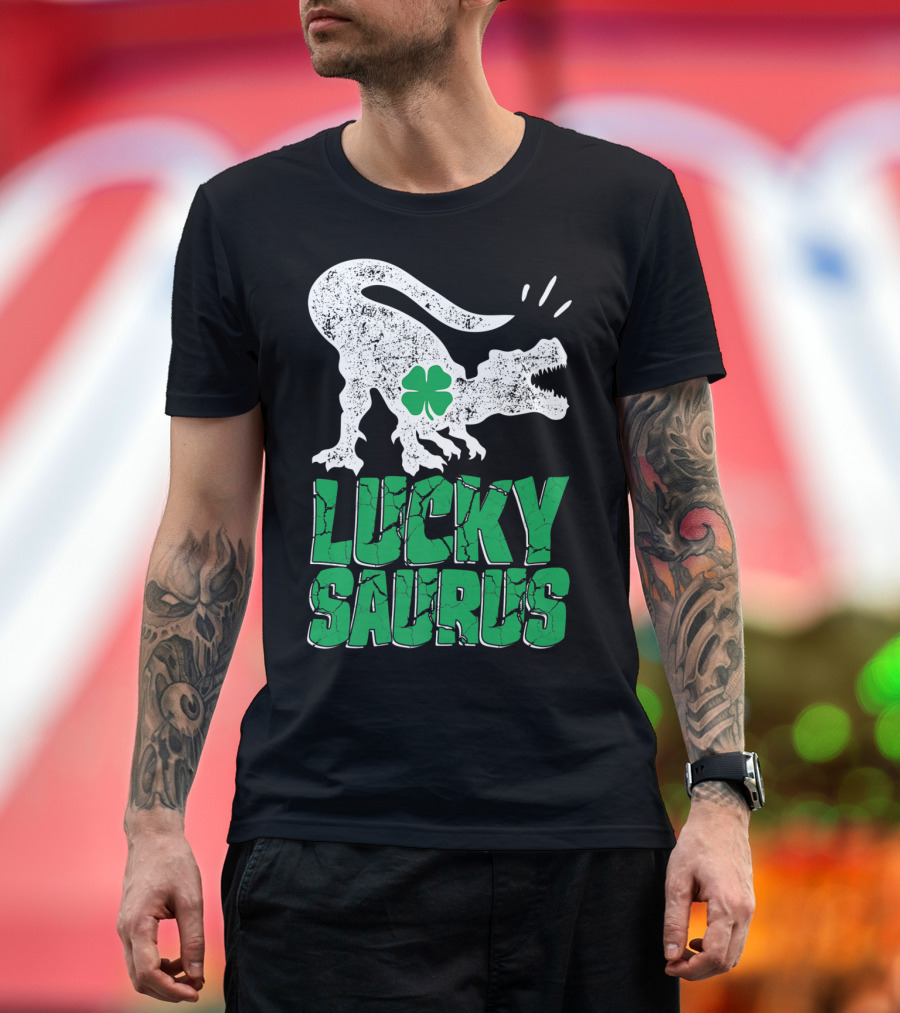 Lucky Saurus Irish Dinosaur Rex T-Shirt