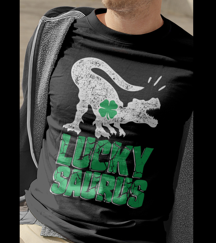 Lucky Saurus Irish Dinosaur Rex T-Shirt