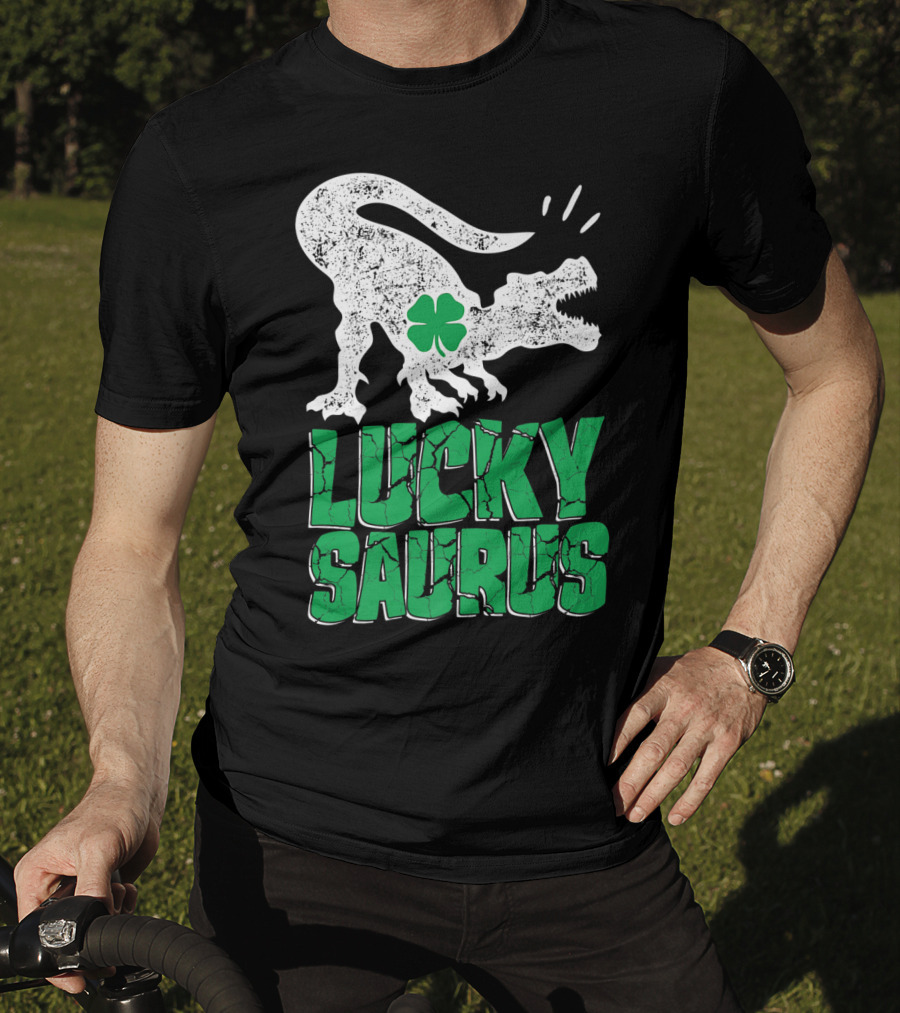 Lucky Saurus Irish Dinosaur Rex T-Shirt