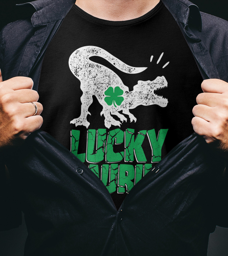 Lucky Saurus Irish Dinosaur Rex T-Shirt