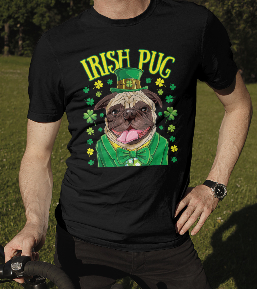 Irish Pug Leprechaun St Patricks Day Boys Dog Shamrock Hat Bow Tie T-Shirt