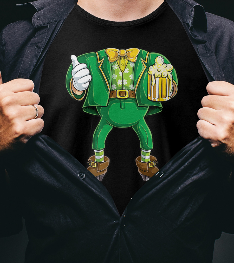 Leprechaun Costume St Patricks Day Men Beer Holding Foamy Mug And Thumbs Up T-Shirt