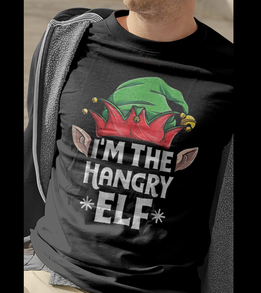 I'm The Hangry Elf Green And Red Hat Christmas T-Shirt