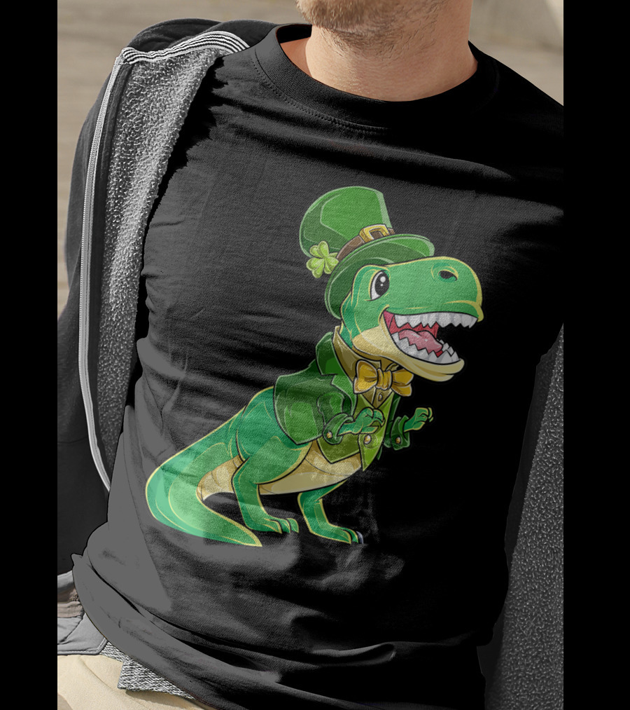St Patricks Day Dinosaur Leprechaun Irish Boys T-Shirt