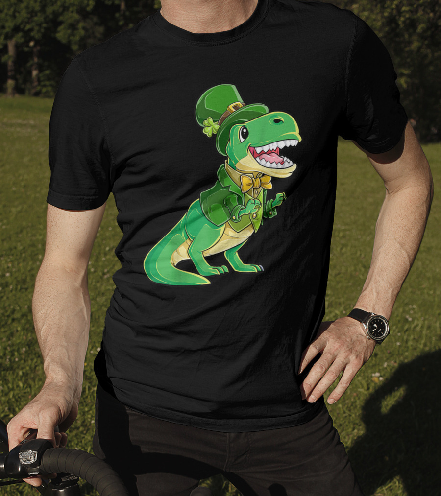 St Patricks Day Dinosaur Leprechaun Irish Boys T-Shirt