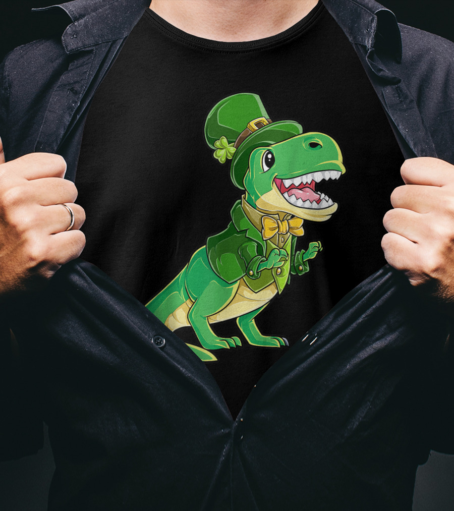 St Patricks Day Dinosaur Leprechaun Irish Boys T-Shirt