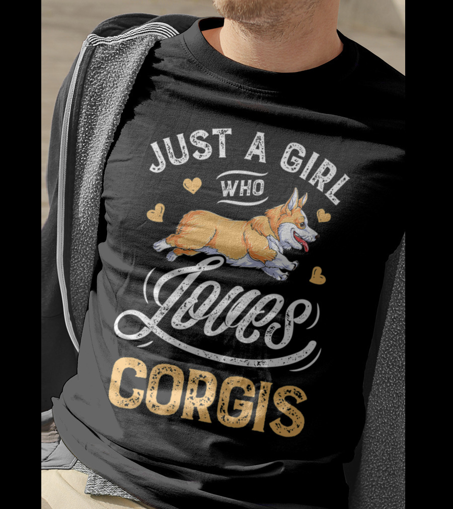 Just A Girl Who Loves Corgis Corgi Loves Hearts T-Shirt