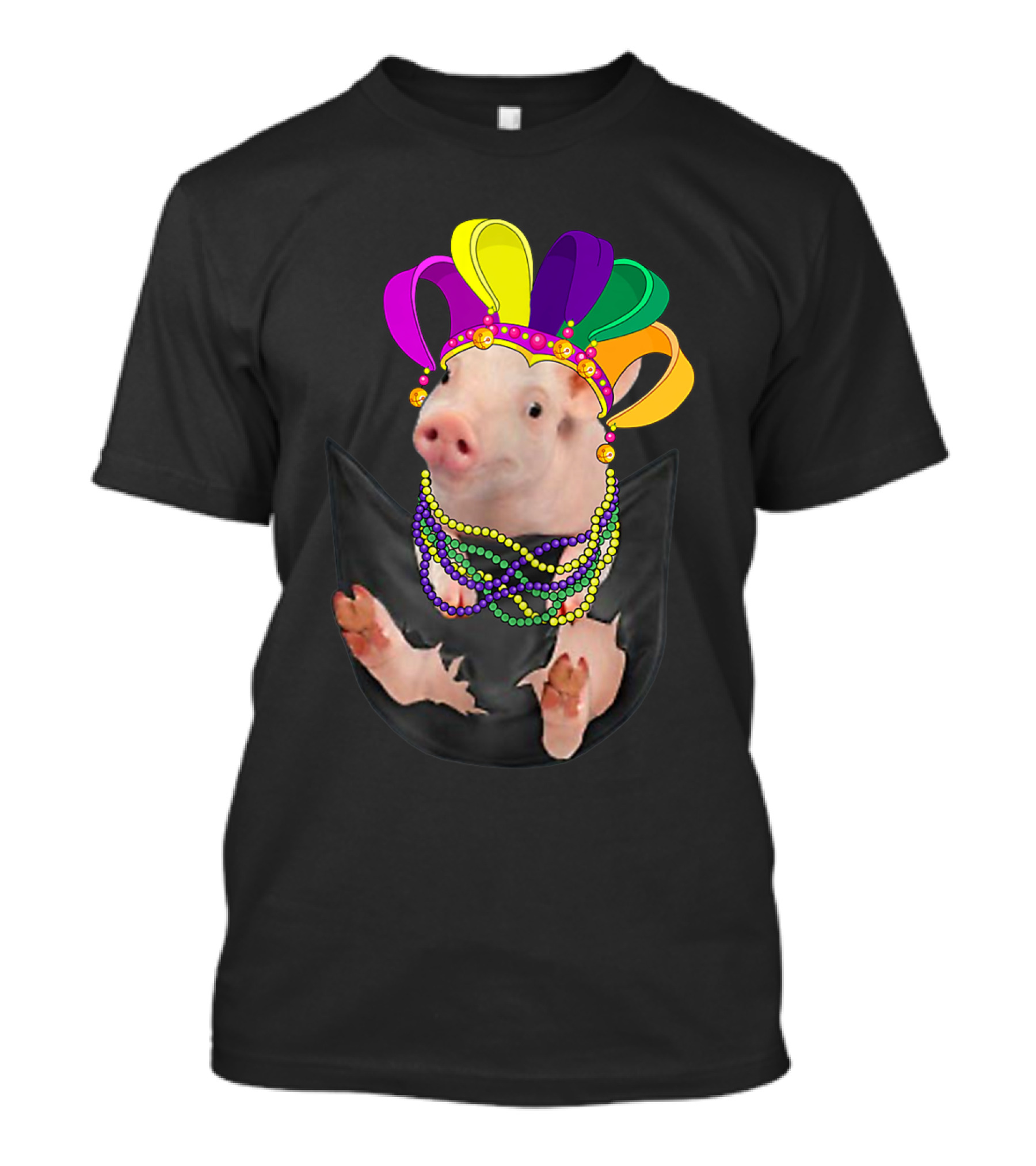 Mardi Gras Pig In Your Pocket with Colorful...T-Shirt 