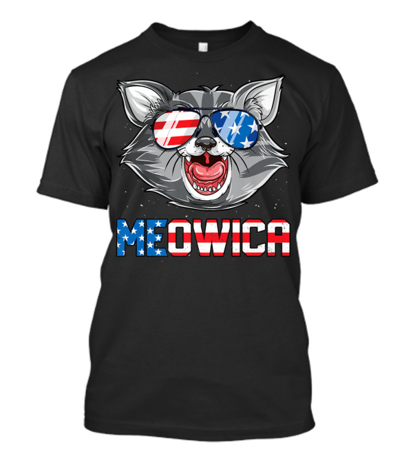 Meowica American Flag Cat Sunglasses 4th Of July Merica T-Shirt