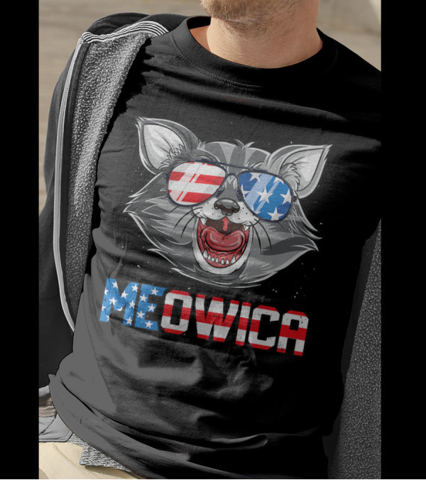 Meowica American Flag Cat Sunglasses 4th Of July Merica T-Shirt