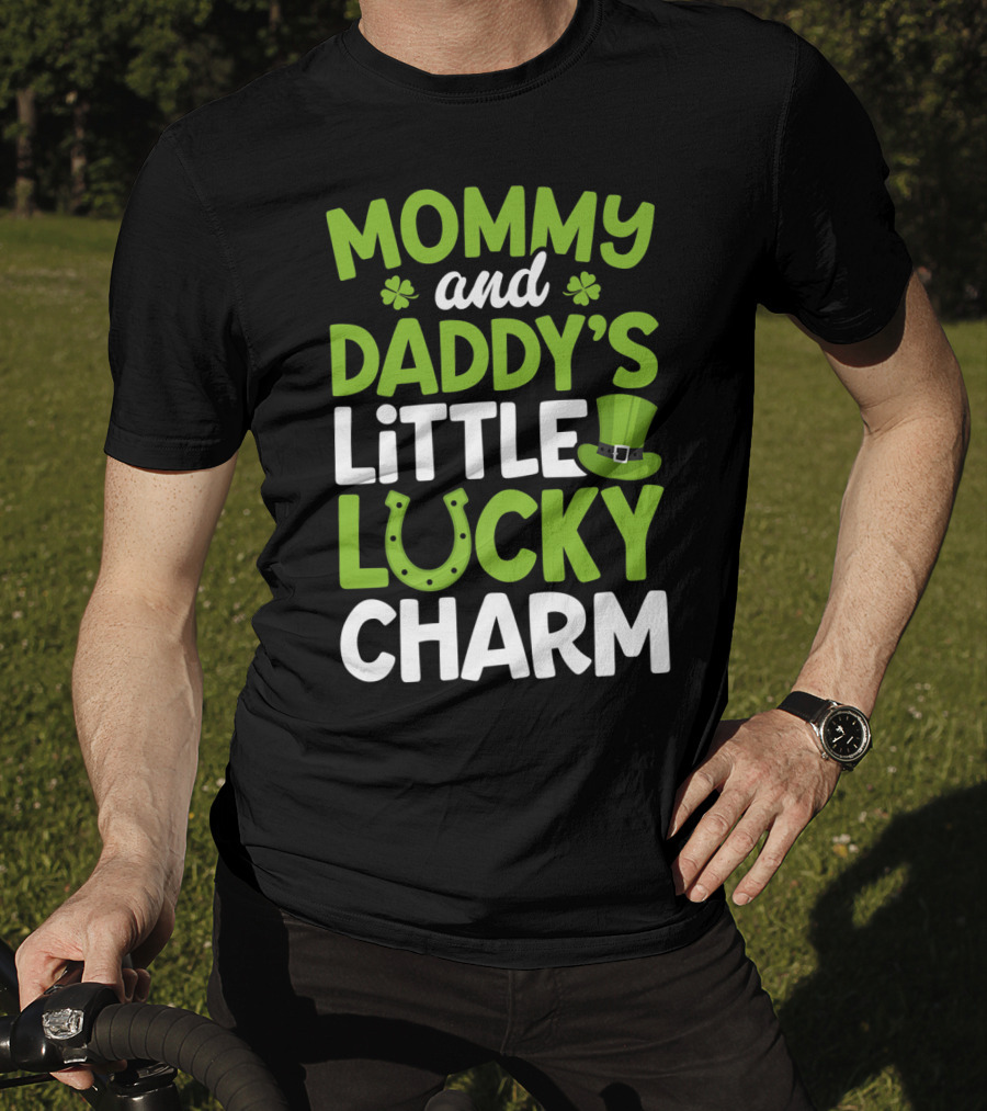 Mommy And Daddy's Little Lucky Charm St. Patrick's Day Clovers Horseshoe Hat T-Shirt