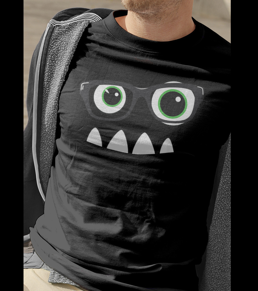 Monster Face Nerd Glasses Eyes Teeth T-Shirt