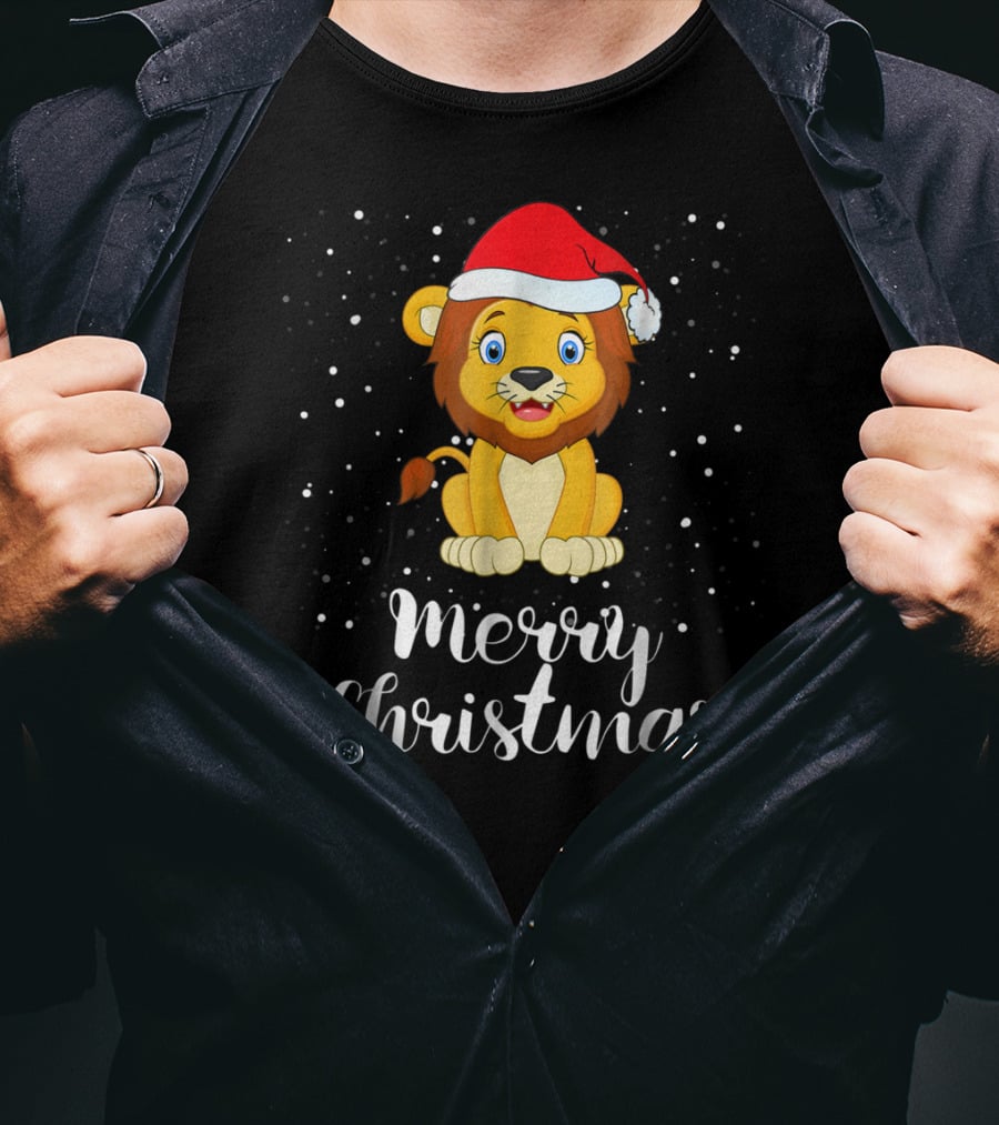 Merry Christmas Lion Funny Matching Family Group T-Shirt