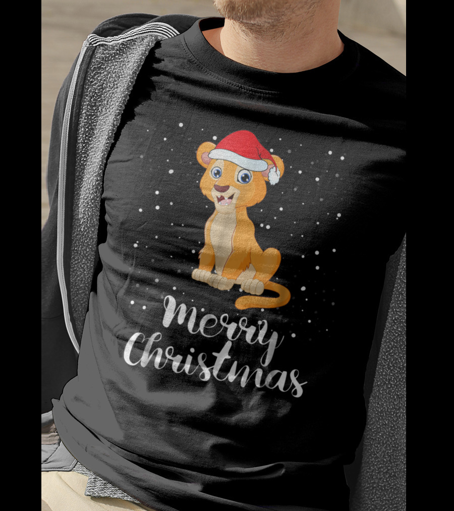Lioness Merry Christmas Matching Family Group Santa Hat Snowfall T-Shirt