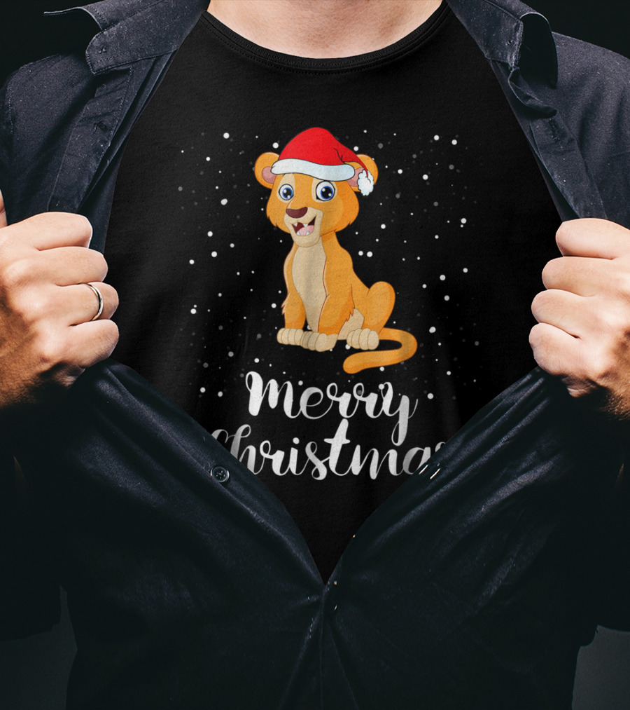 Lioness Merry Christmas Matching Family Group Santa Hat Snowfall T-Shirt