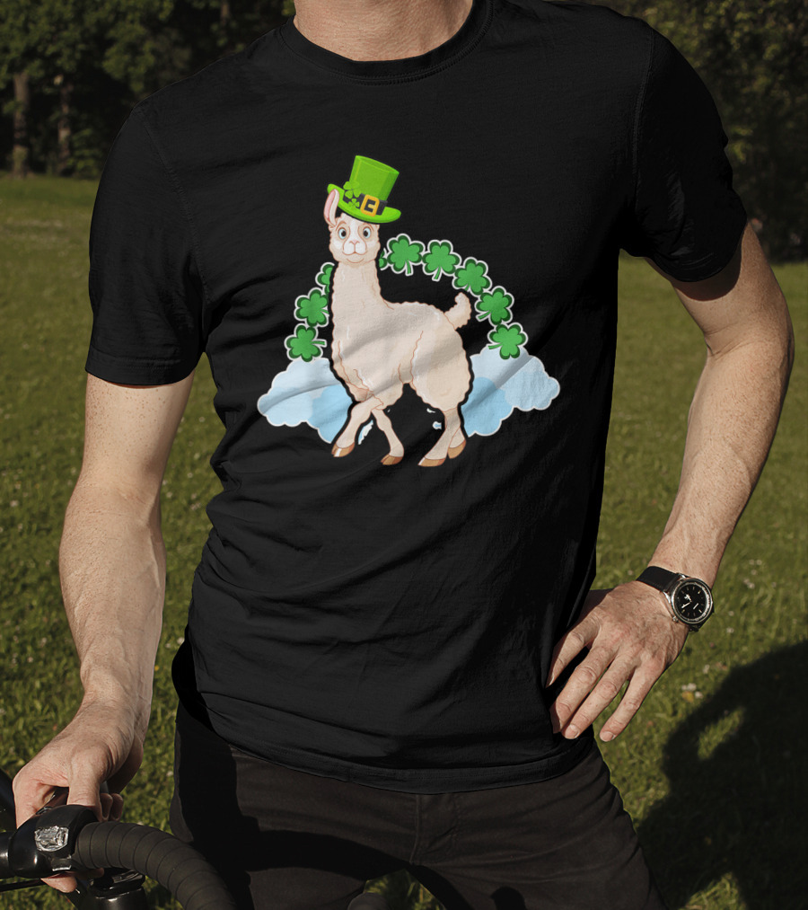 Llama St Patricks Day Rainbow Shamrocks Leprechaun Hat T-Shirt