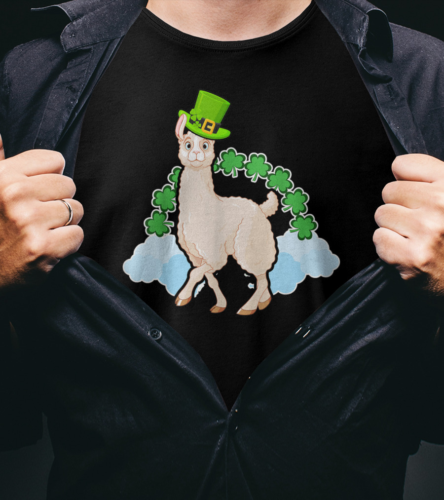 Llama St Patricks Day Rainbow Shamrocks Leprechaun Hat T-Shirt
