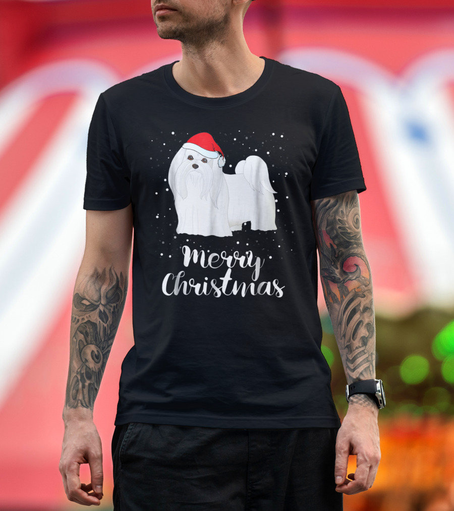 Maltese Merry Christmas With Santa Hat Matching Family Group T-Shirt