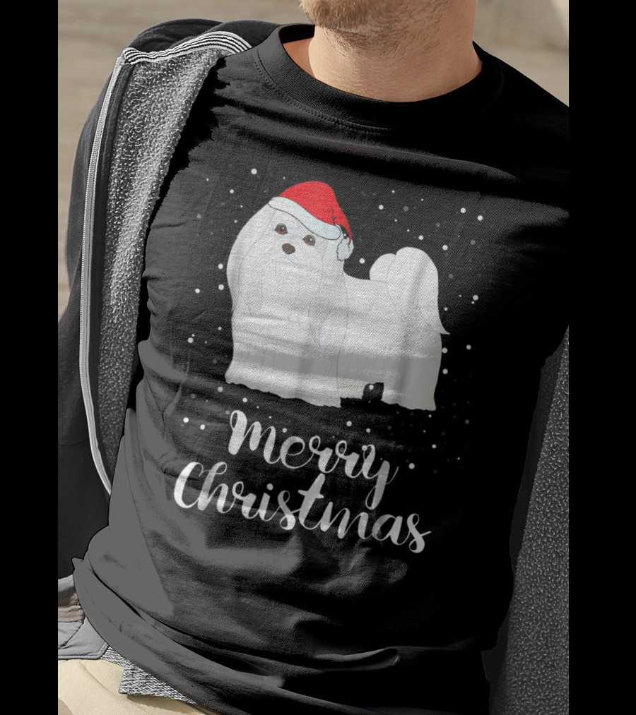 Maltese Merry Christmas With Santa Hat Matching Family Group T-Shirt