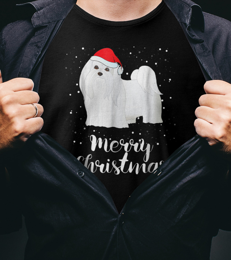Maltese Merry Christmas With Santa Hat Matching Family Group T-Shirt
