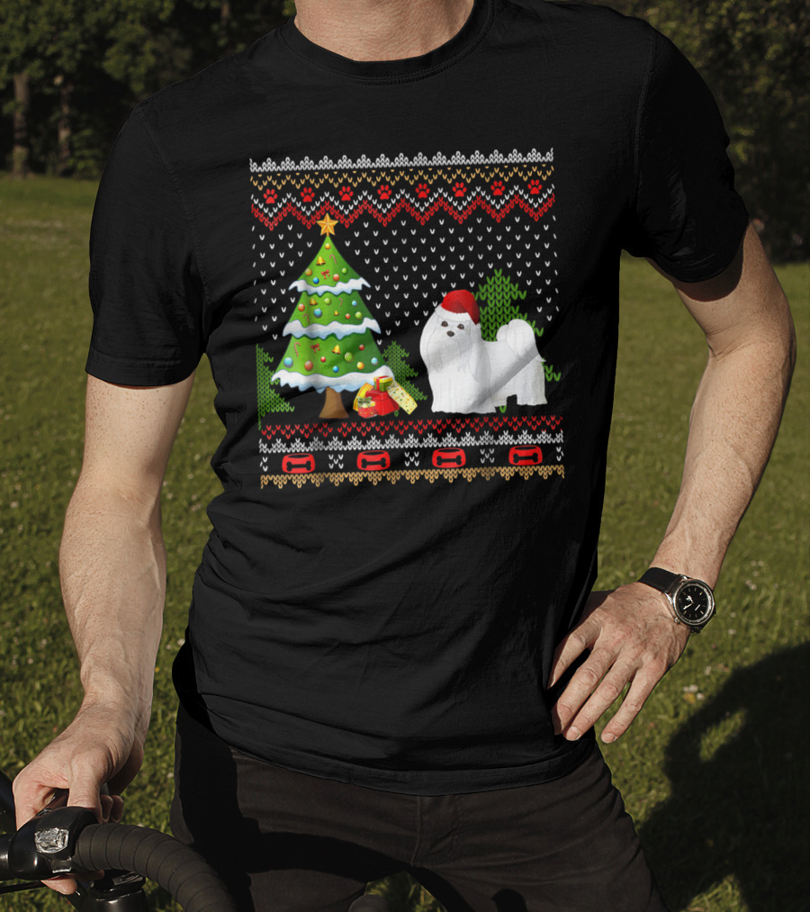 Maltese Santa Christmas UglyDog With Festive Tree And Gifts T-Shirt