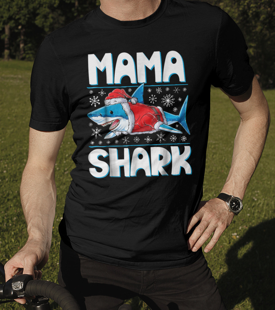 Mama Shark Santa Festive Snowflakes T-Shirt