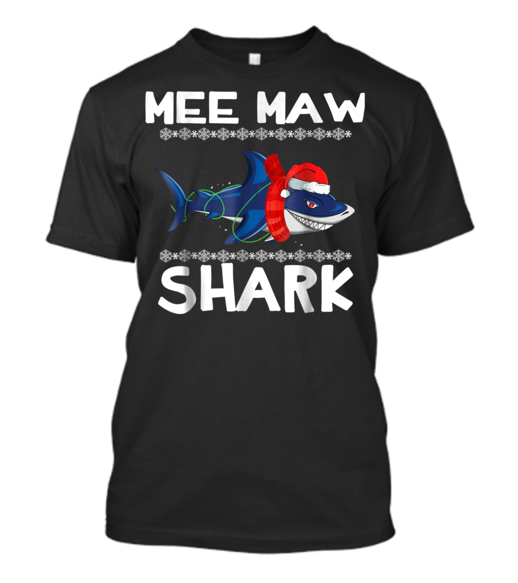 Mee Maw Shark Ugly Christmas Family Santa Hat Lights Snowflakes T-Shirt